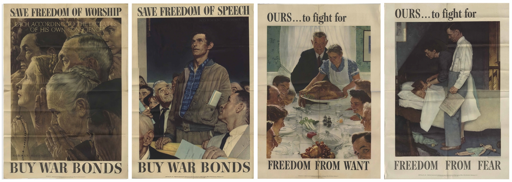Norman Rockwell's Original 1943 ''Four Freedoms'' Poster Set -- Each Measures 20'' x 28''